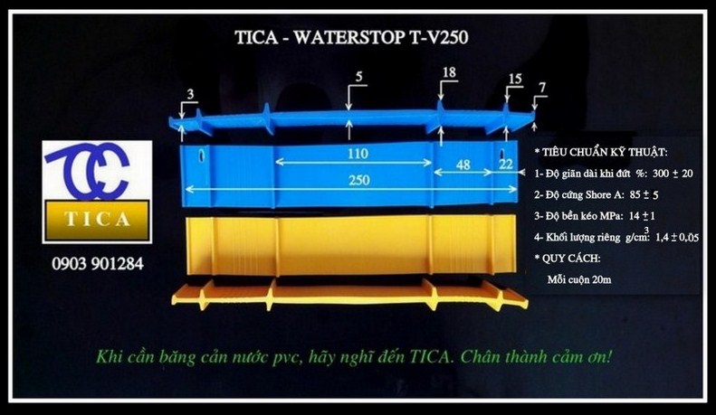 Băng cản nước pvc waterstop T-V250